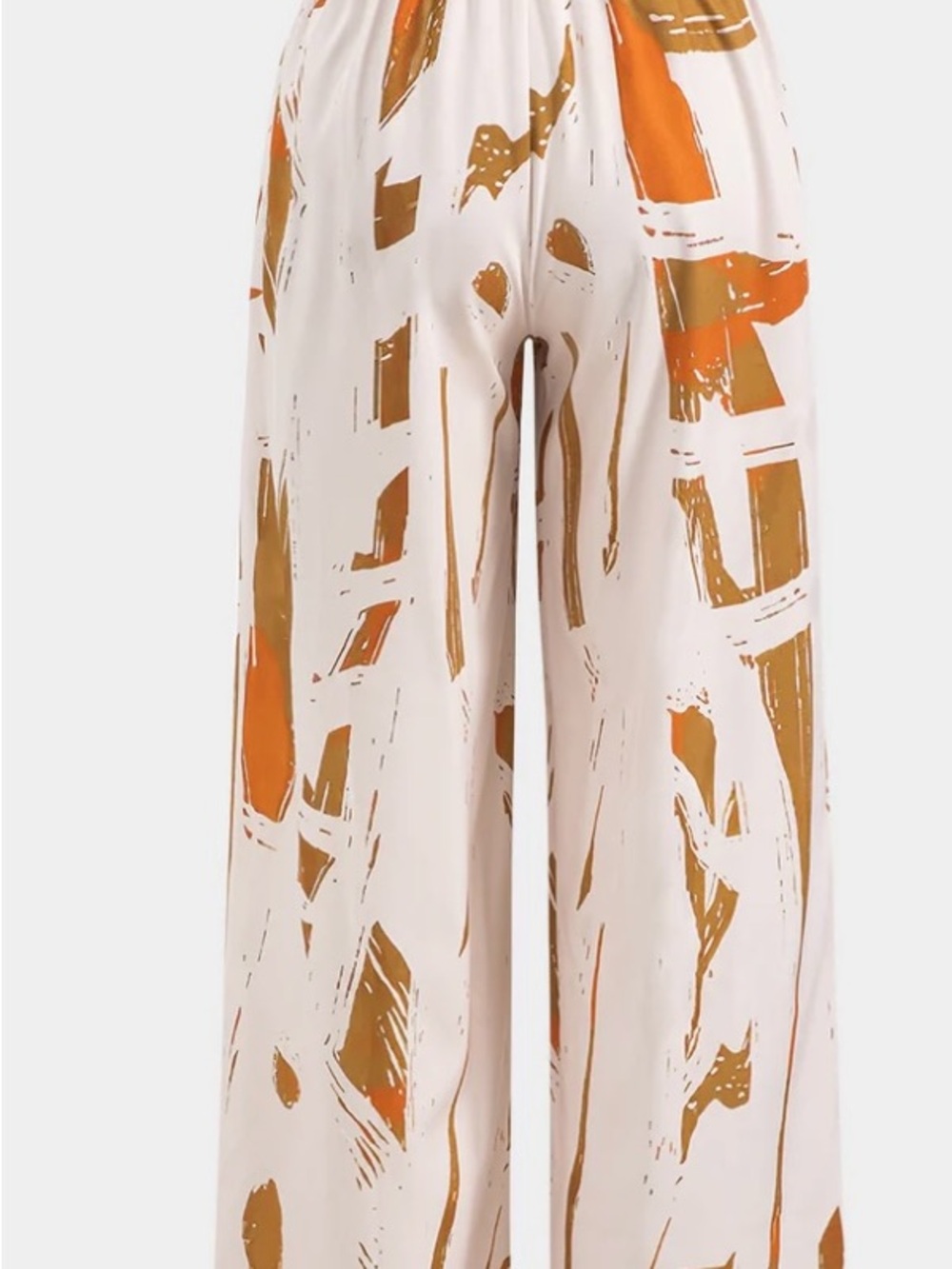 Abstract Printed High Waist Trouser Pants in Cream and Brown - Picture 2 of 3